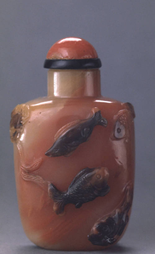 Snuff bottle: Bird on Peach Tree;  Four Fish and a Crab