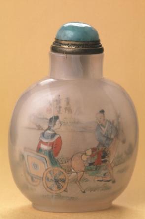 Snuff bottle: landscape of Hsi Wang Mu Visiting Emperor Wu Ti