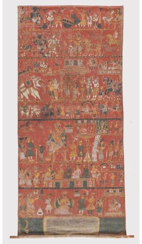 Section of a story scroll of sage Bhavana (Bhavana Rishi Mahatmyan Patam)
